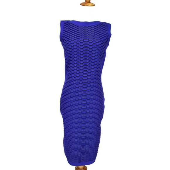 Karen Millen Bodycon Sleeveless Textured Dress Women's Size 3 Purple/Black Party - Picture 2 of 13